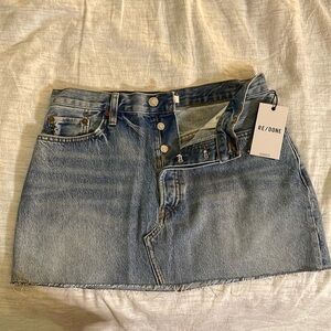 ReDone denim mini skirt - button fly - raw hem - sz 28 - NWT